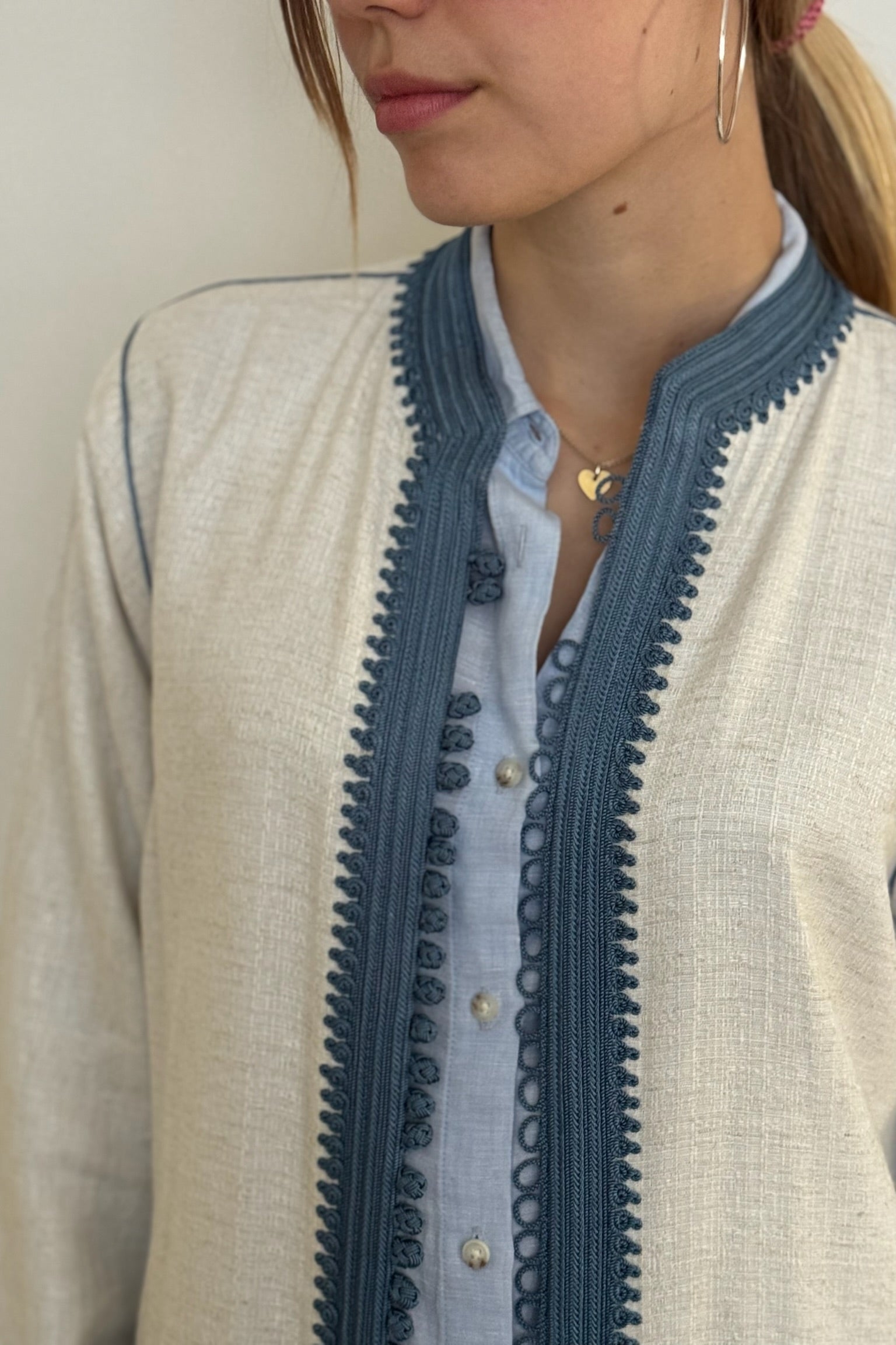 Linen Coat Sorel Ecru/Sky Washed Blue