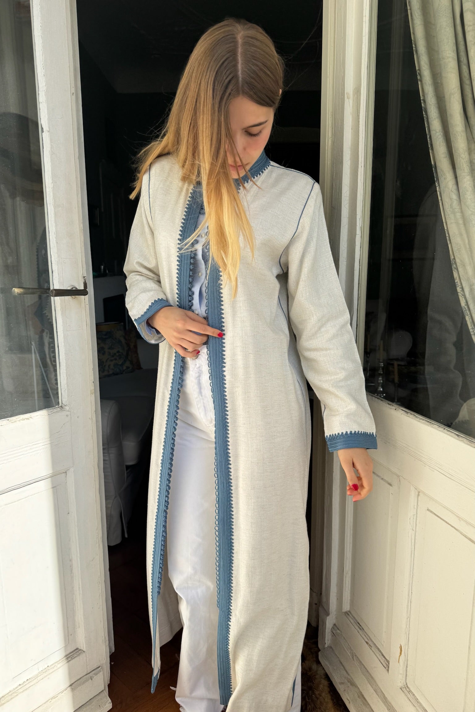 Linen Coat Sorel Ecru/Sky Washed Blue