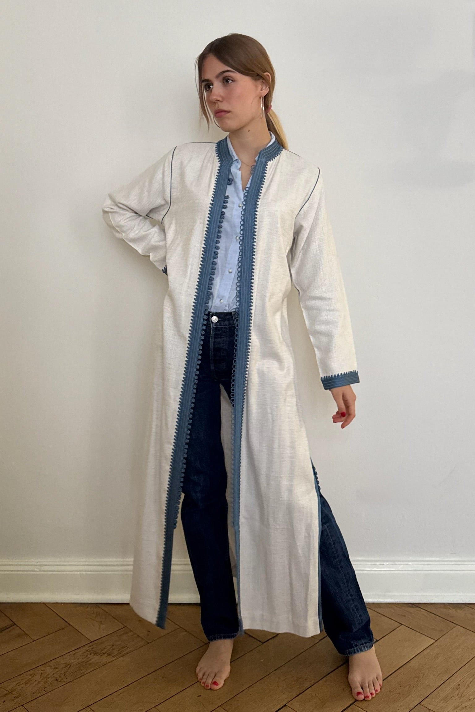 Linen Coat Sorel Ecru/Sky Washed Blue