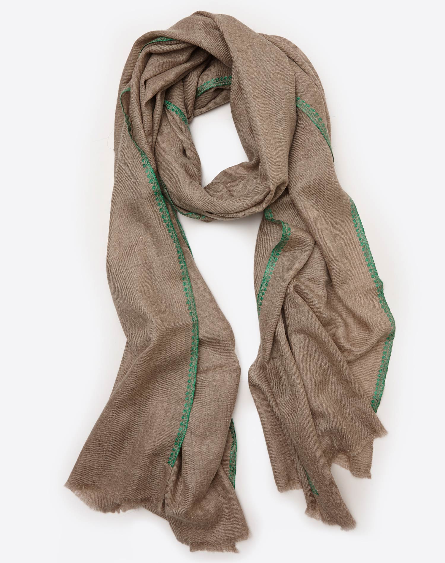 SUHANA by YASBÏS Embroidered Cashmere Scarf natural/green